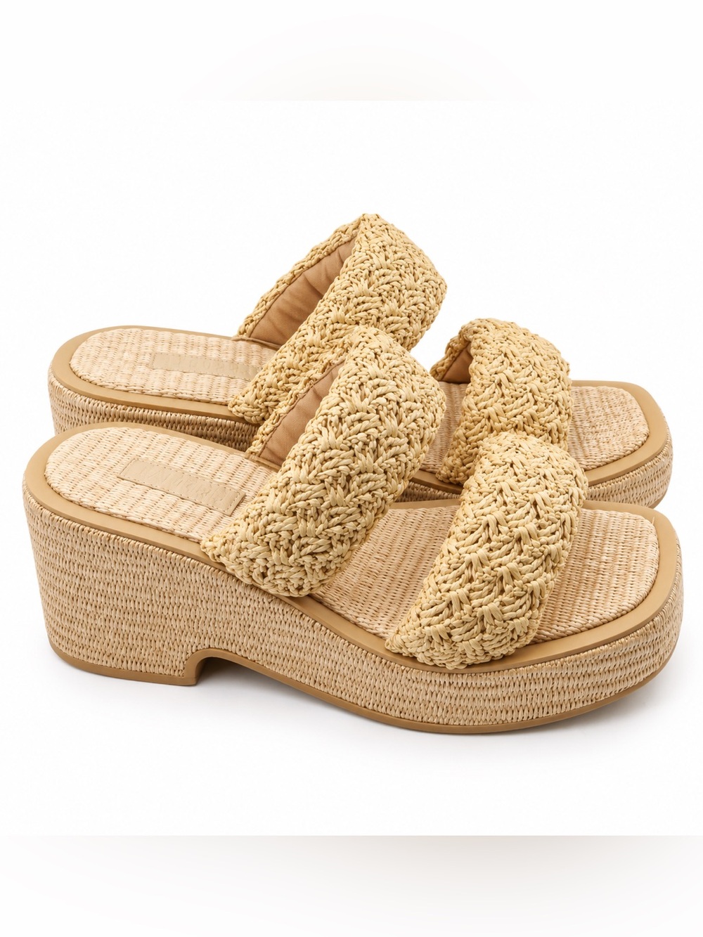 FARM Rio Woven Double-Strap Slide Sandals in Natural Beige